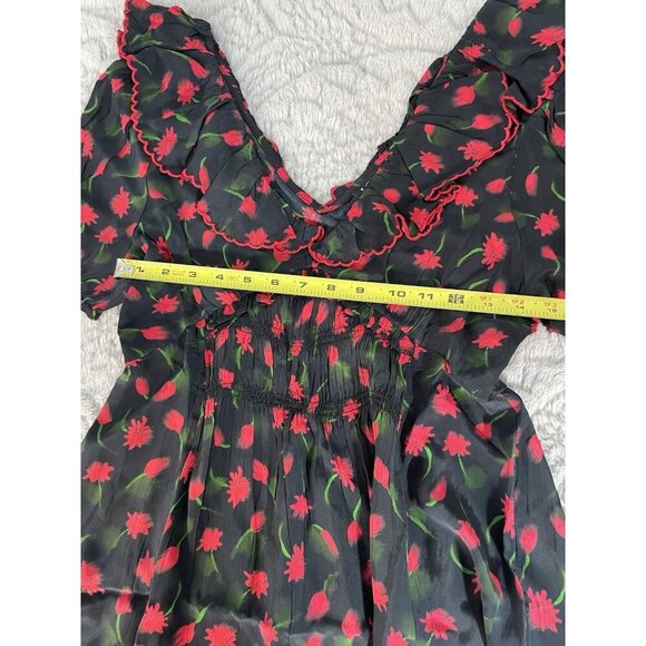 J Crew Ruffle-Collar Mini Dress in Painted Daisy Print Black and Red Sz 10 - Picture 7 of 8